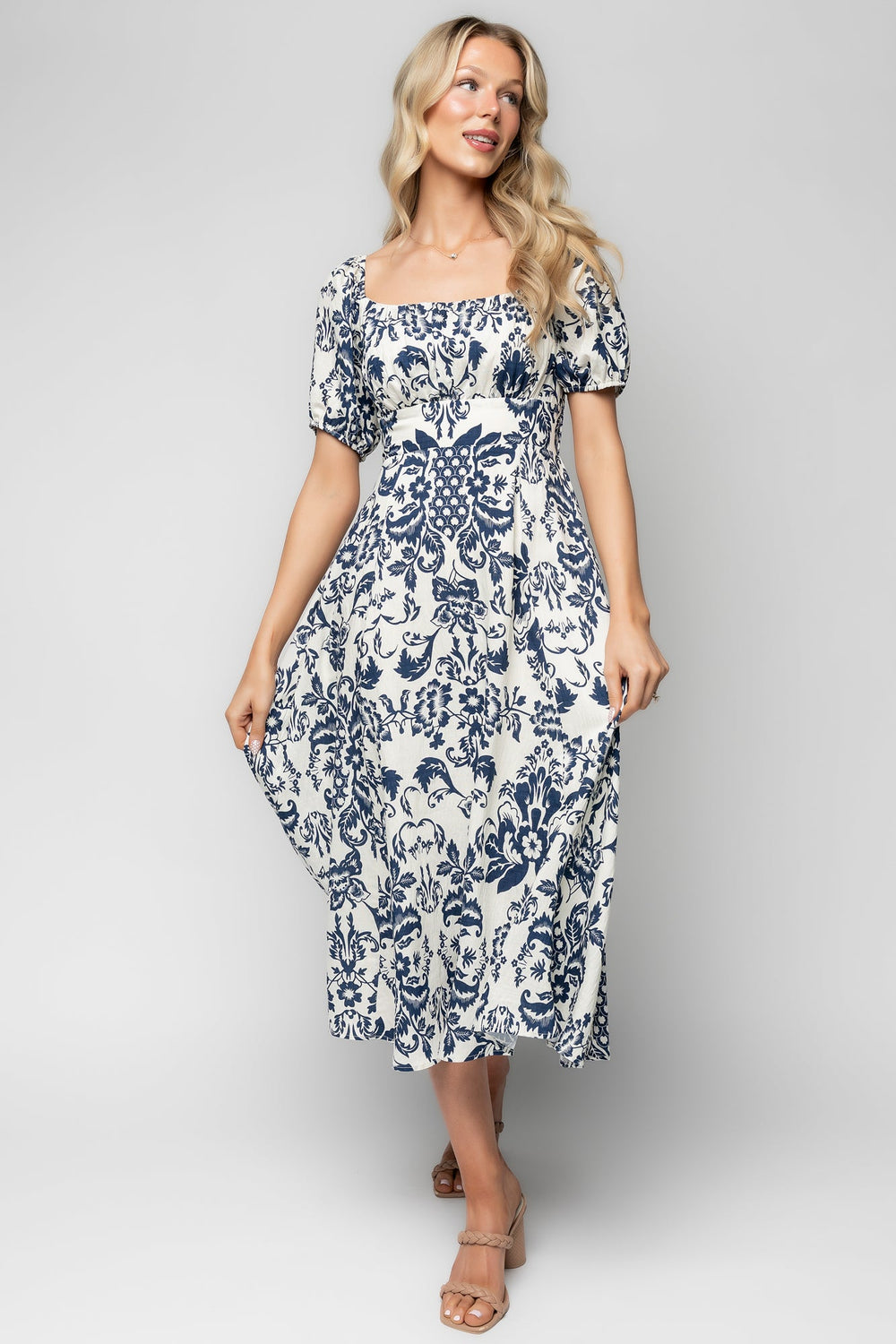 Charlotte Midi Dress | Baltic Born Ivory + Dark Blue