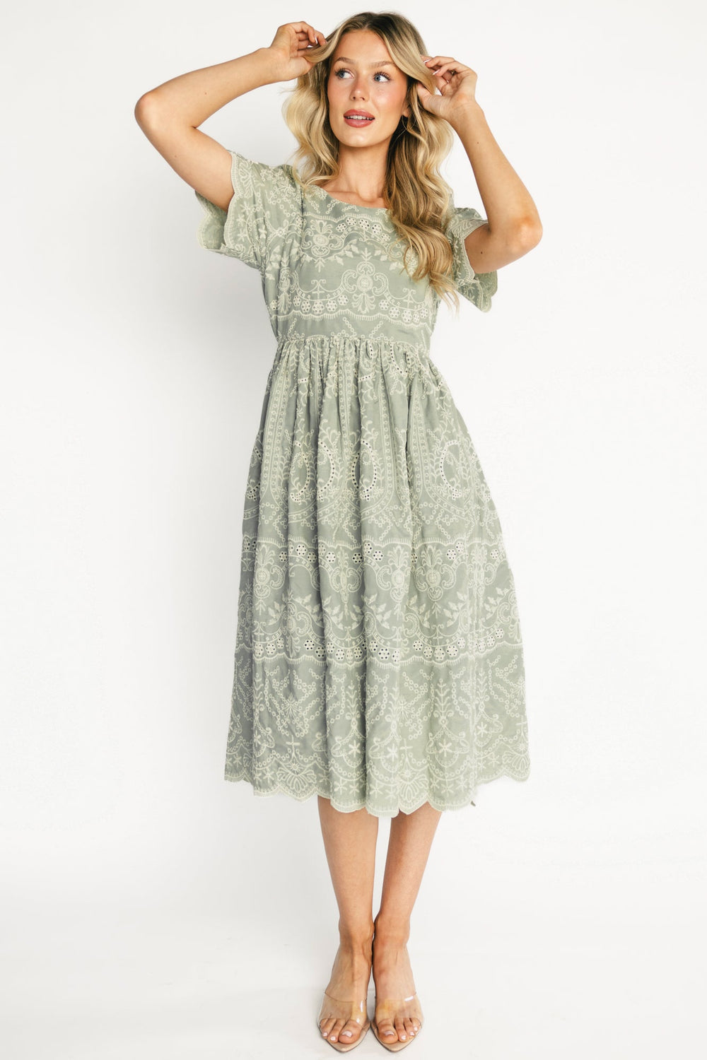 Margot Eyelet Midi Dress | Baltic Born Sage