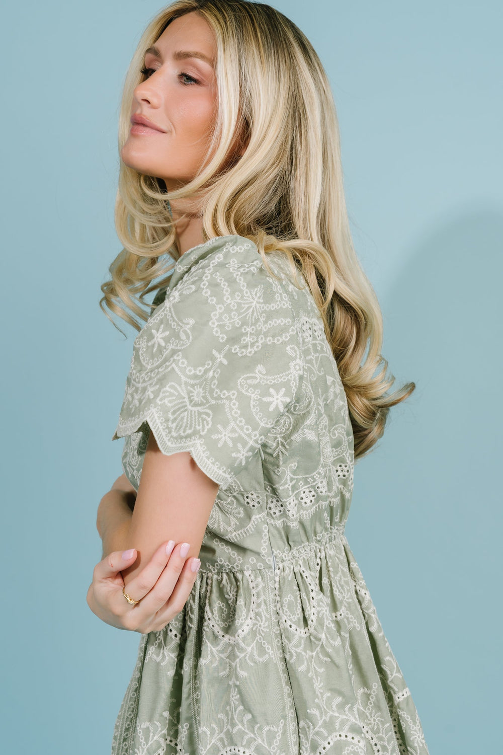 Margot Eyelet Midi Dress | Baltic Born Sage