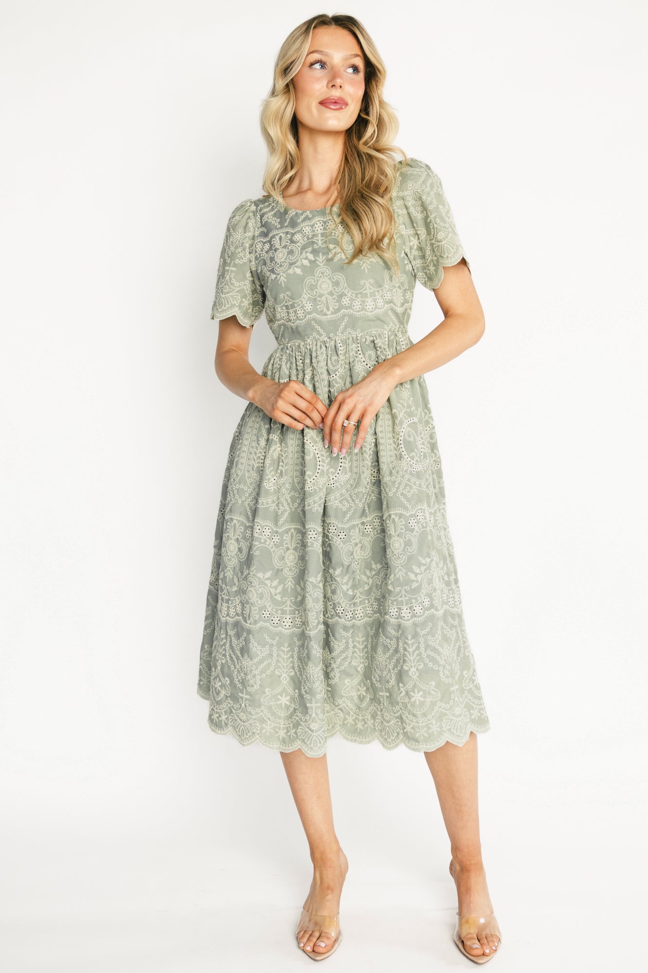 Margot Eyelet Midi Dress | Baltic Born Sage