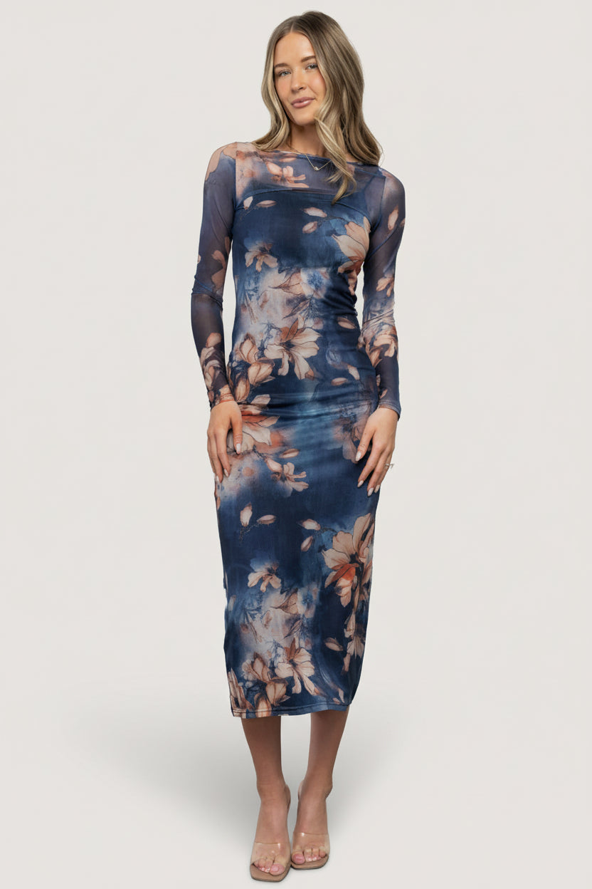 Darya Mesh Midi Dress | Baltic Born Navy Floral