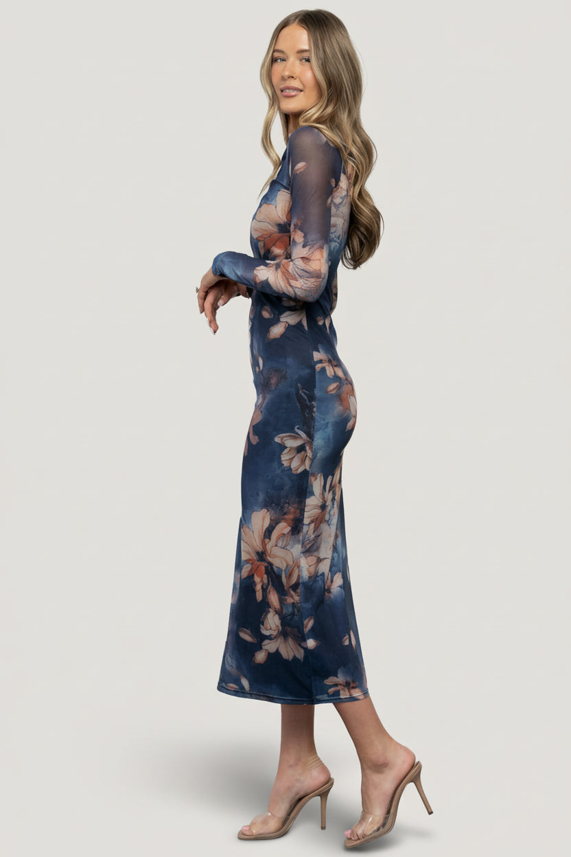 Darya Mesh Midi Dress | Baltic Born Navy Floral