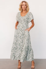 Joanie Smocked Dress | Baltic Born Sage + Off White Floral