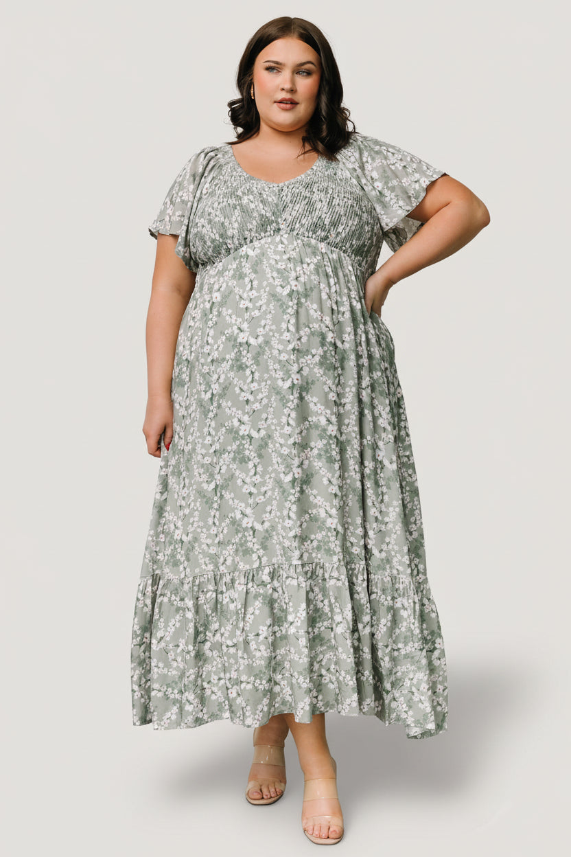 Joanie Smocked Dress | Baltic Born Sage + Off White Floral