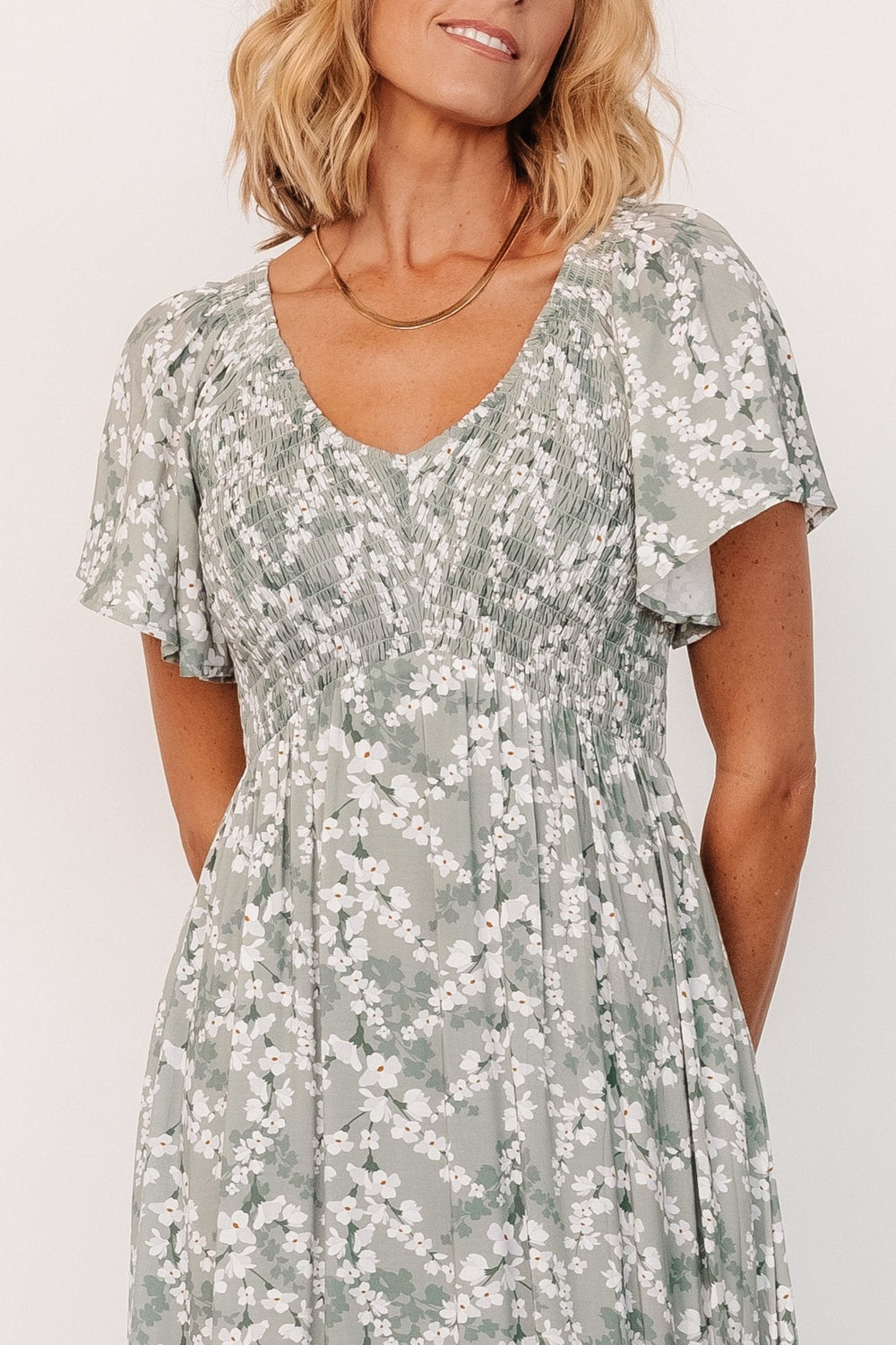 Joanie Smocked Dress | Baltic Born Sage + Off White Floral