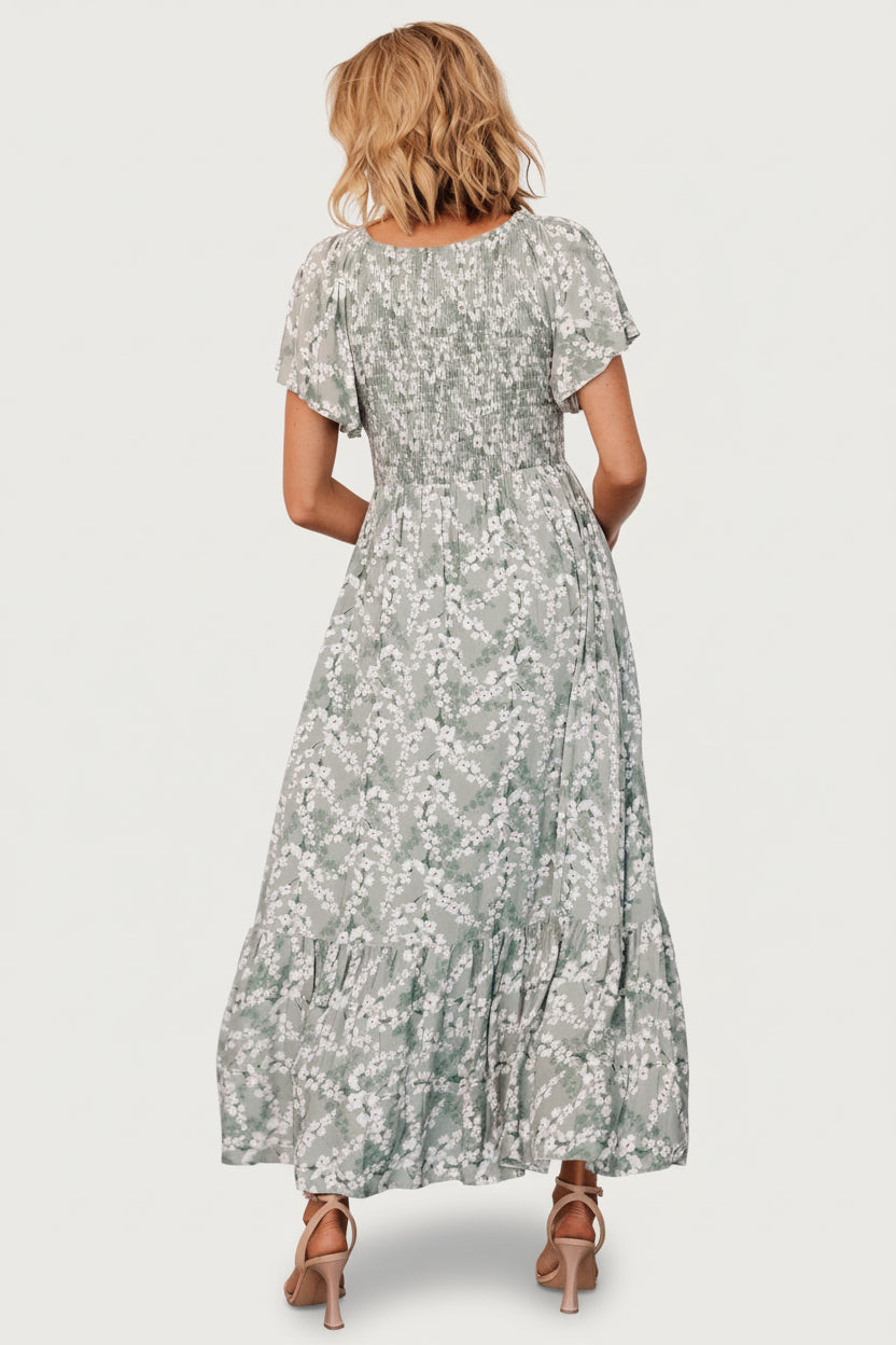 Joanie Smocked Dress | Baltic Born Sage + Off White Floral
