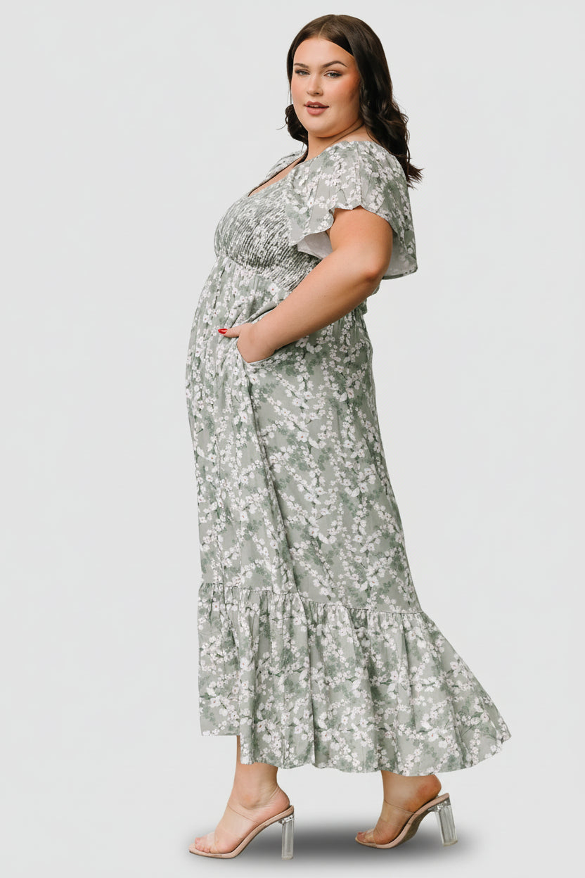 Joanie Smocked Dress | Baltic Born Sage + Off White Floral