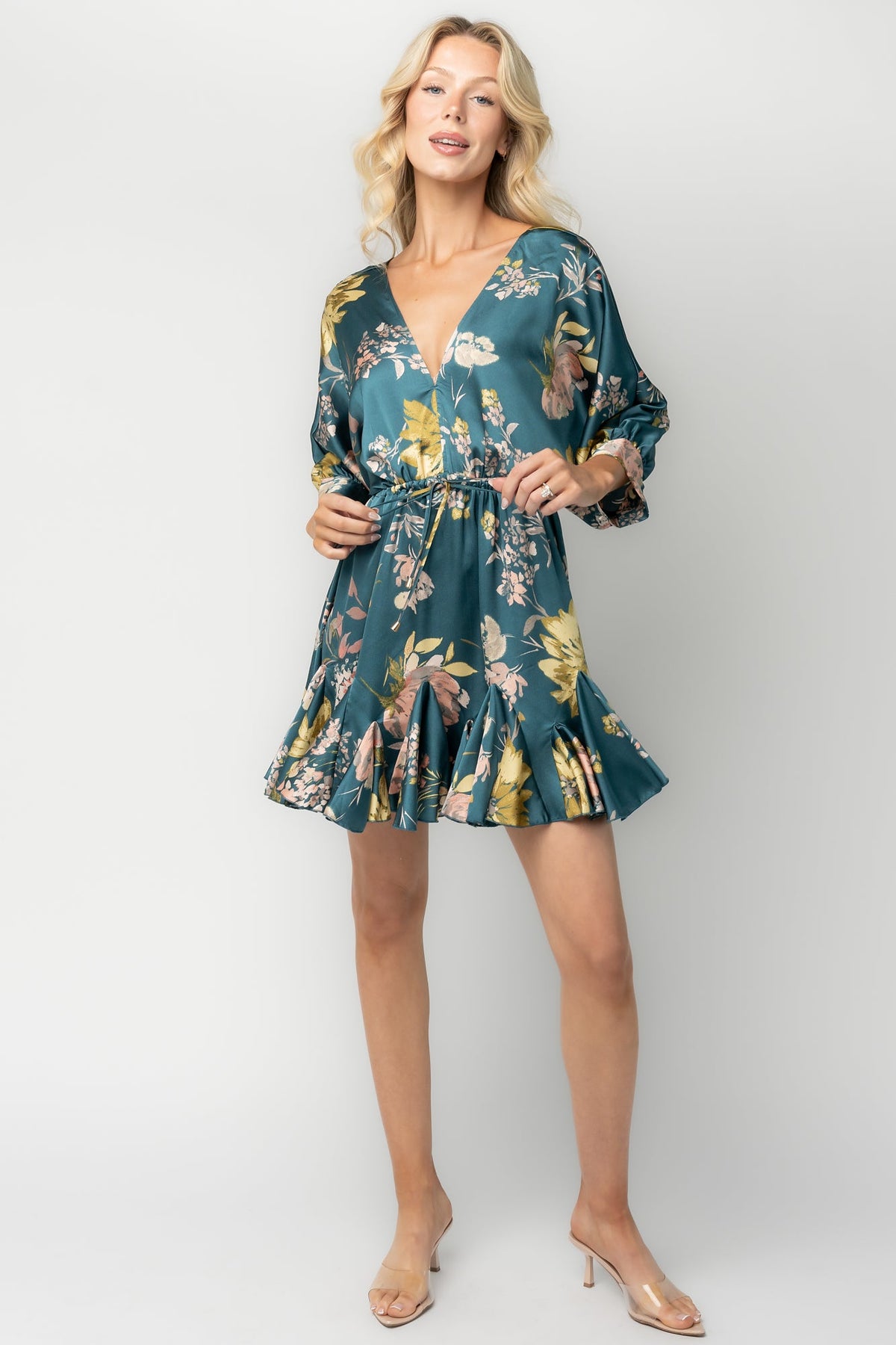 Desiree Satin Short Dress | Baltic Born Teal Floral