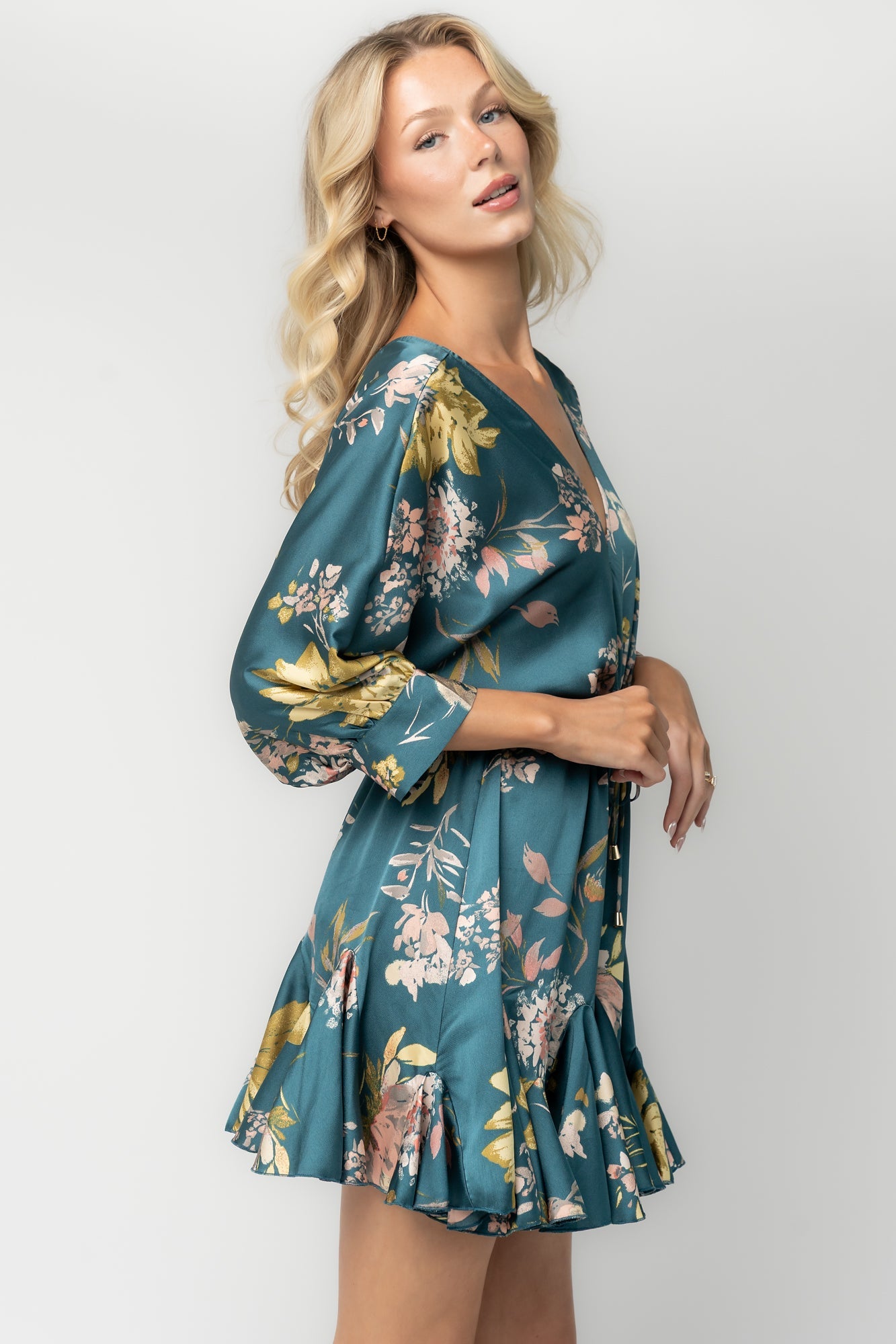 Desiree Satin Short Dress | Baltic Born Teal Floral