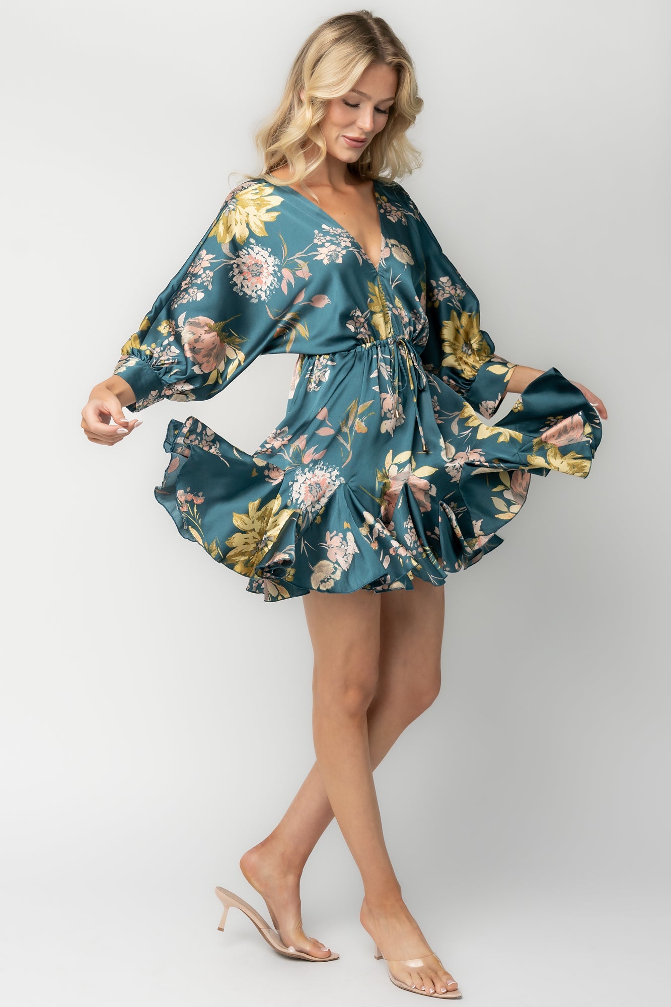 Desiree Satin Short Dress | Baltic Born Teal Floral