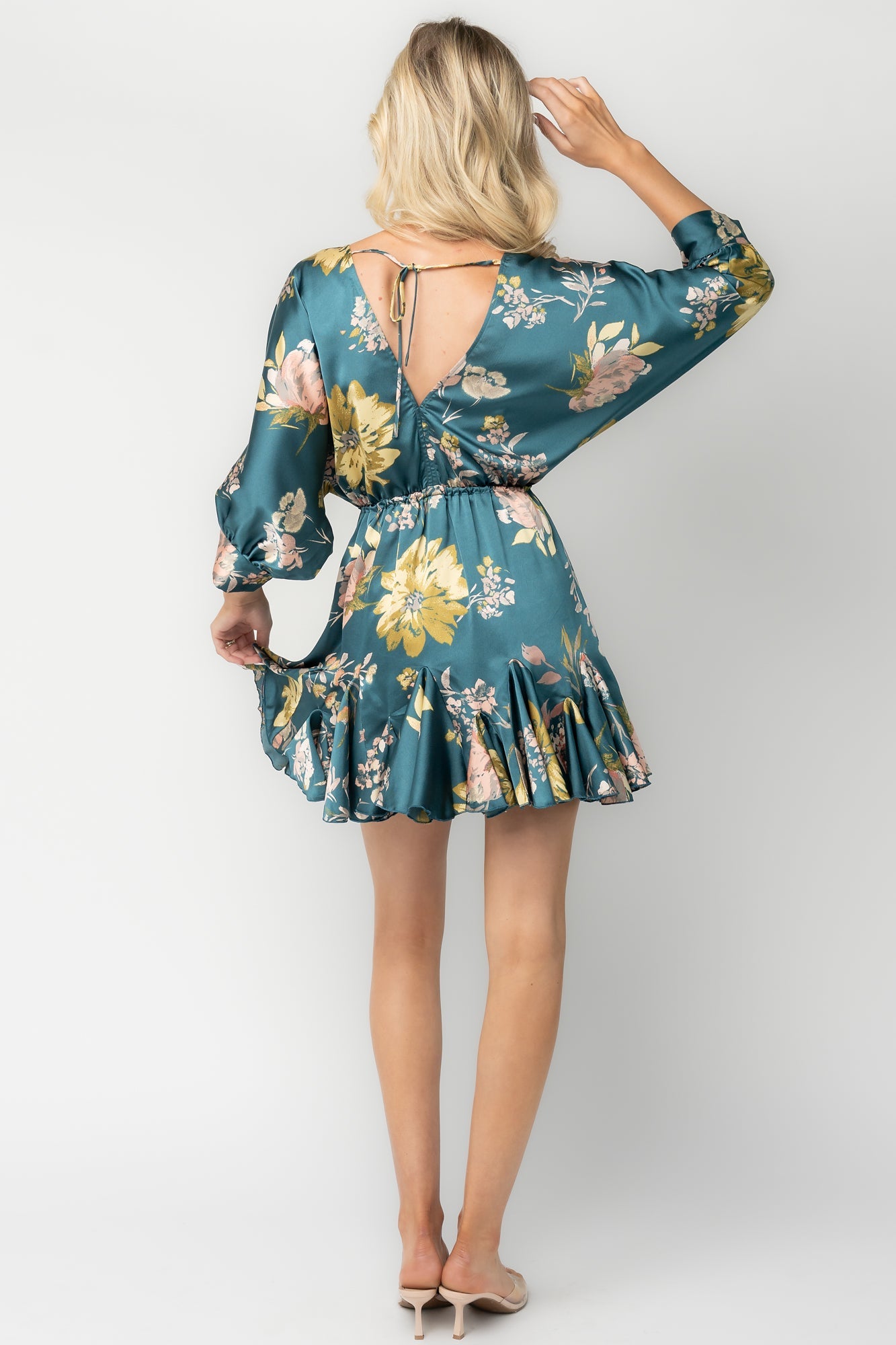 Desiree Satin Short Dress | Baltic Born Teal Floral