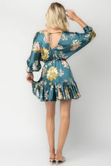 Desiree Satin Short Dress | Baltic Born Teal Floral