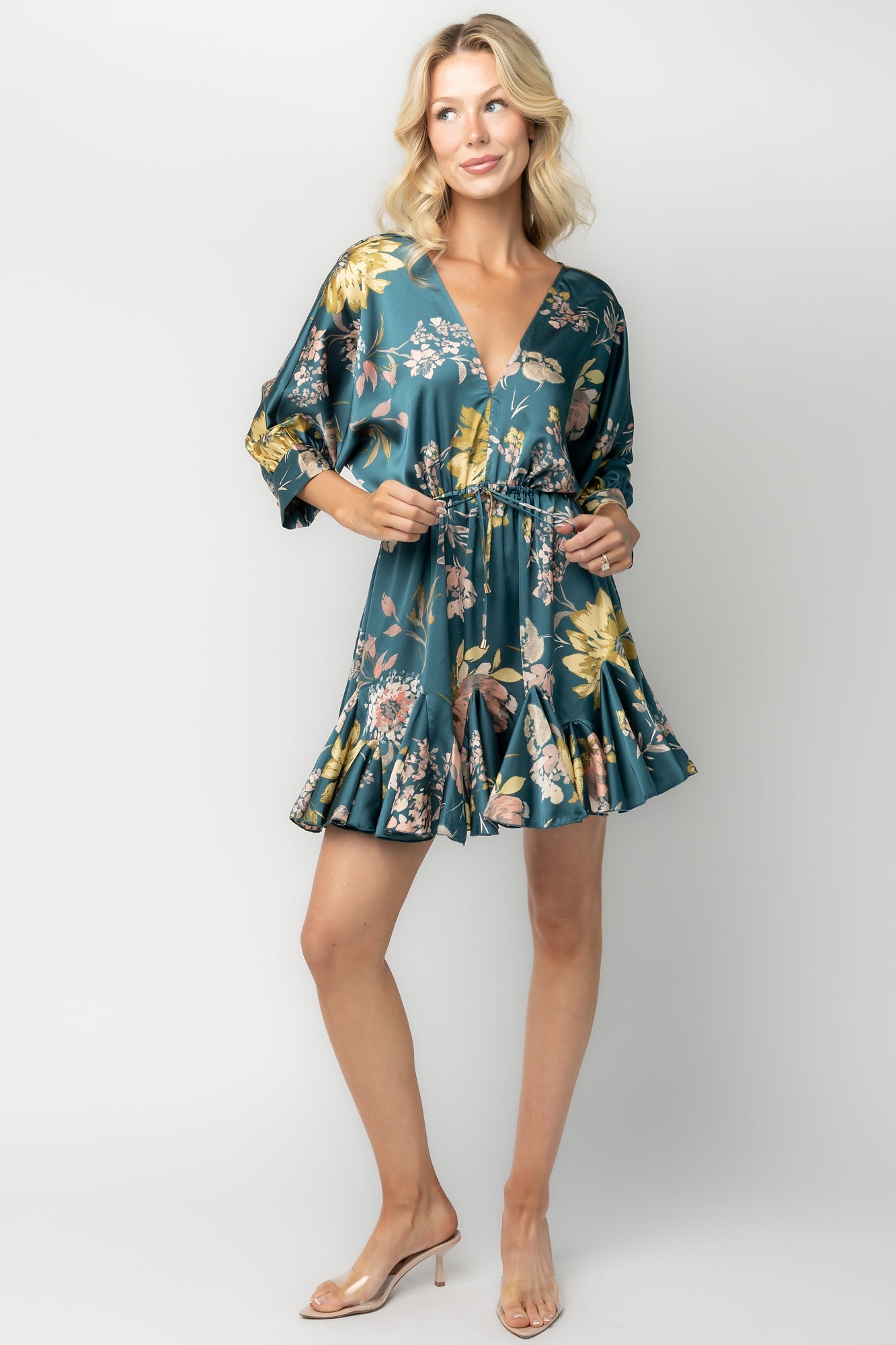 Desiree Satin Short Dress | Baltic Born Teal Floral