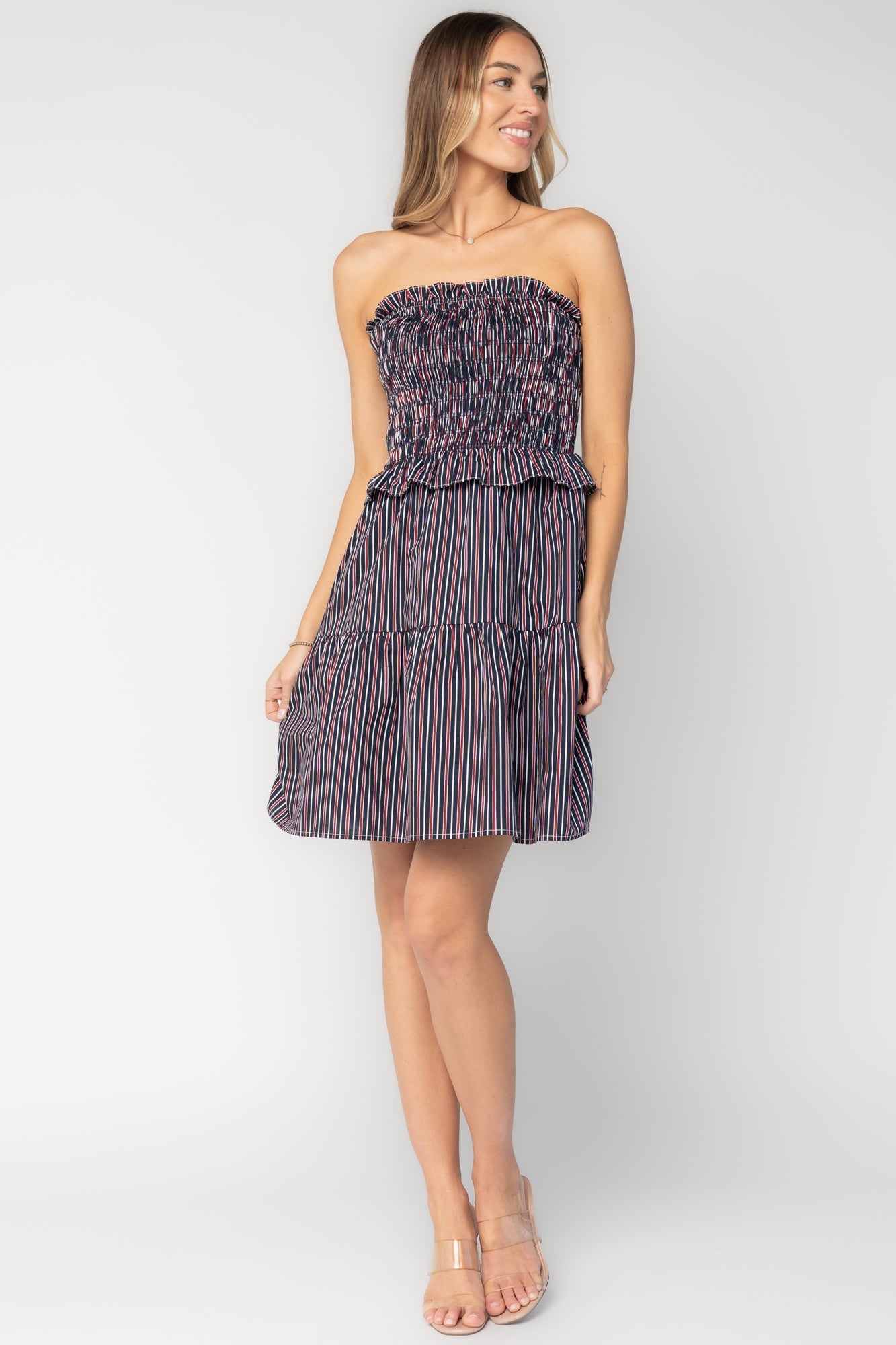 Madelyn Strapless Short Dress | Baltic Born Navy Stripe
