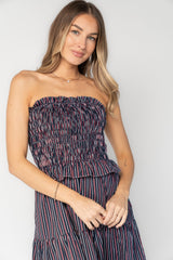 Madelyn Strapless Short Dress | Baltic Born Navy Stripe