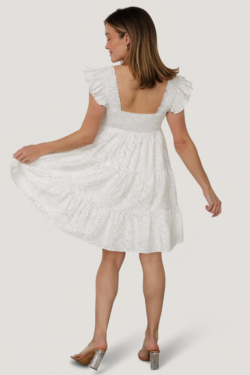 Suri Short Dress | Baltic Born Off White + Blue Floral