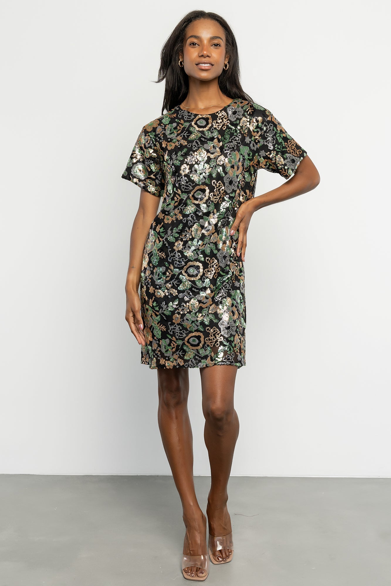 Squires Sequin Short Dress | Baltic Born Black + Green Multi