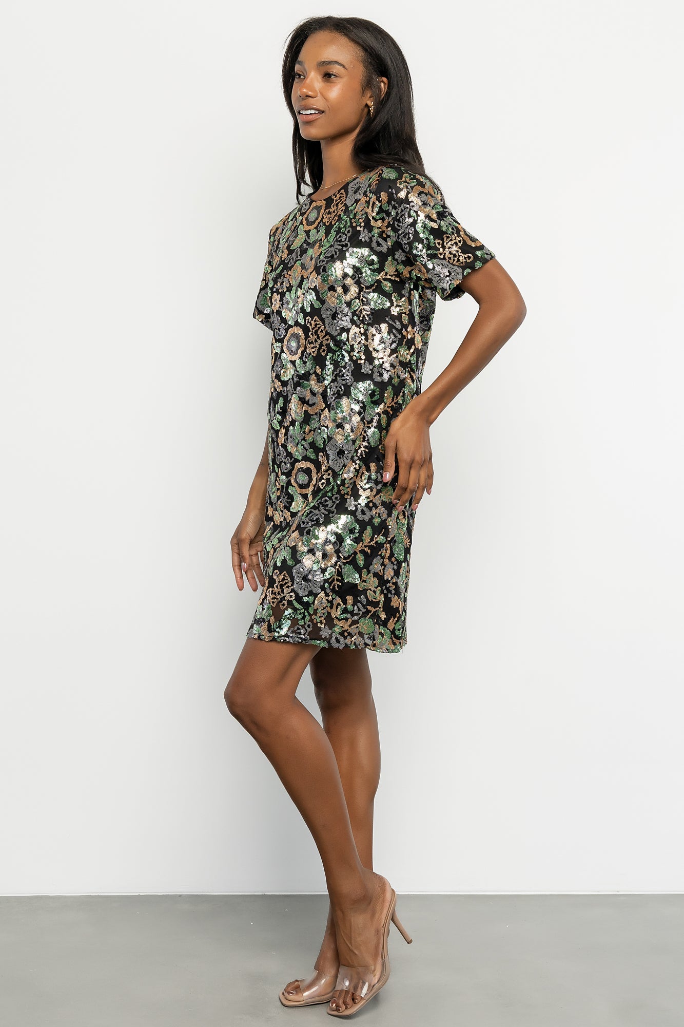 Squires Sequin Short Dress | Baltic Born Black + Green Multi