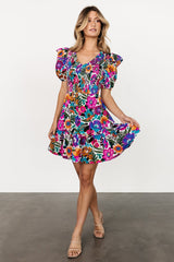 Kyrie Puff Sleeve Short Dress | Baltic Born White Multi