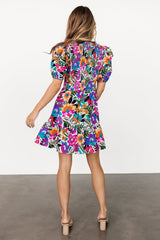 Kyrie Puff Sleeve Short Dress | Baltic Born White Multi