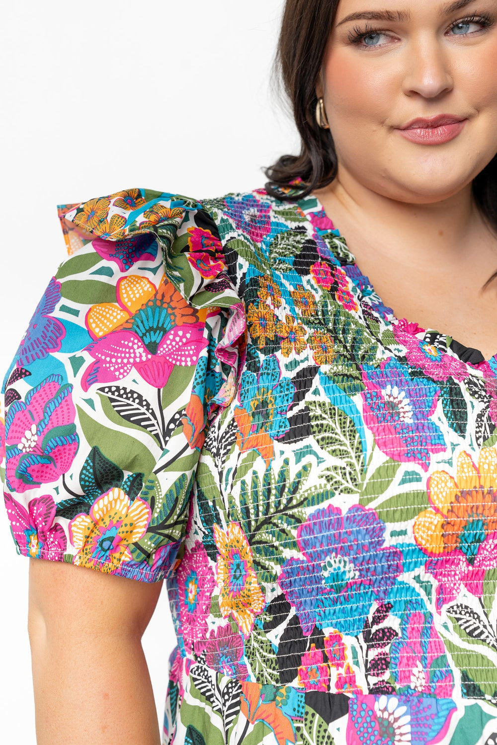 Kyrie Puff Sleeve Short Dress | Baltic Born White Multi