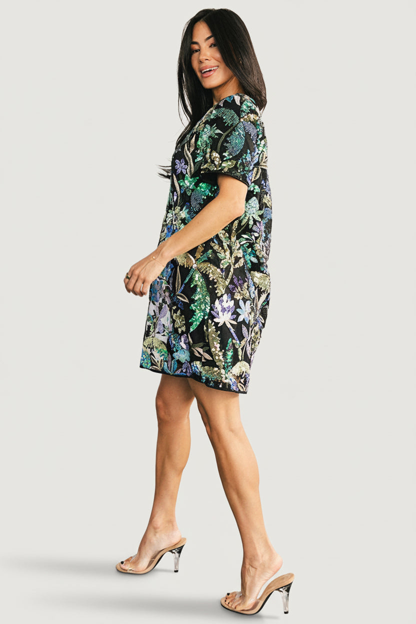 Patricia Sequin Short Dress | Baltic Born Black + Blue Multi