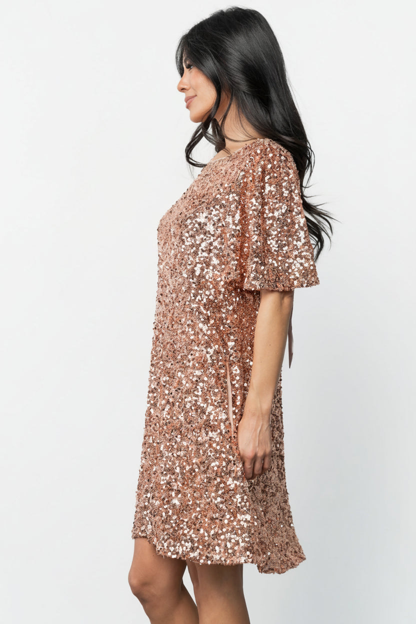 Asta Sequin Shift Dress | Baltic Born Rose Gold