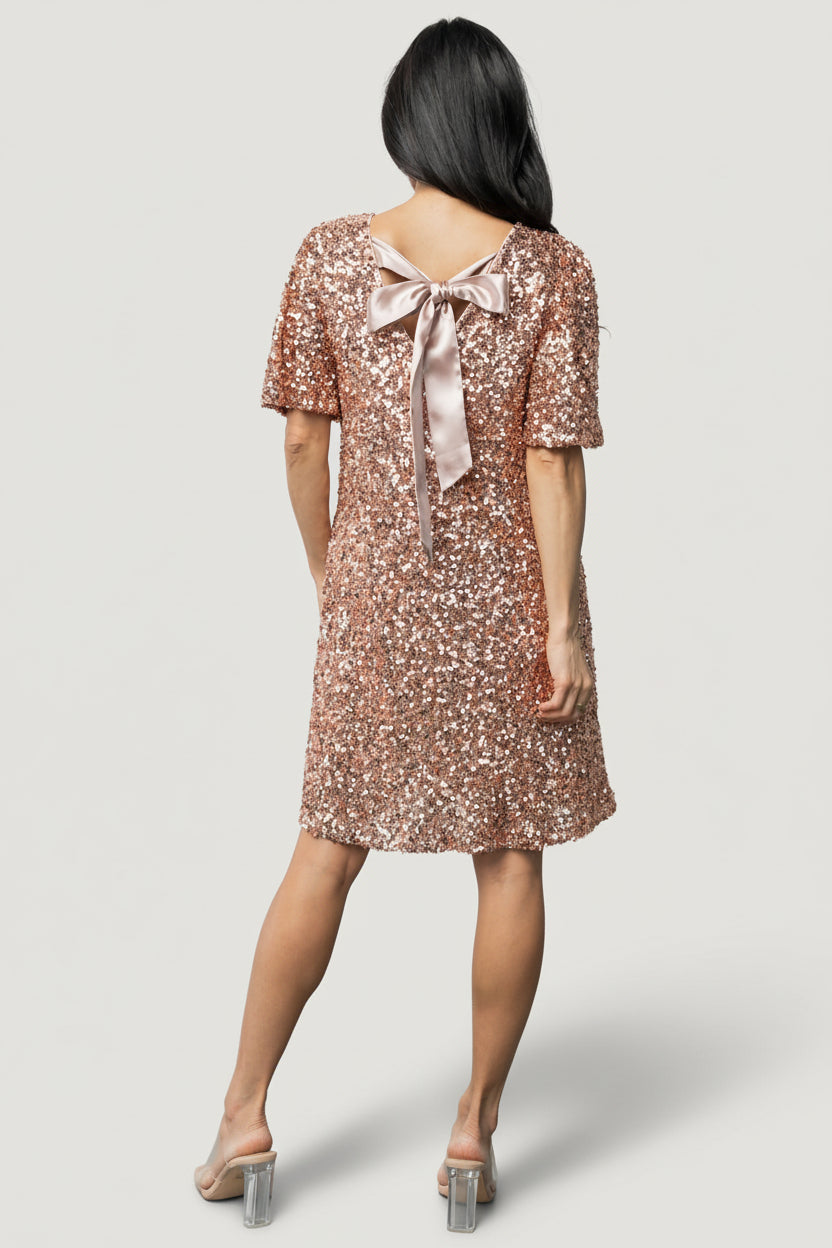Asta Sequin Shift Dress | Baltic Born Rose Gold