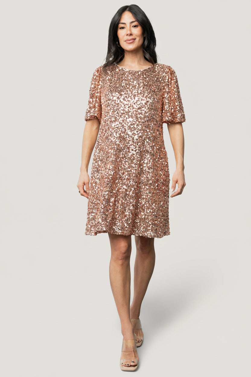 Asta Sequin Shift Dress | Baltic Born Rose Gold