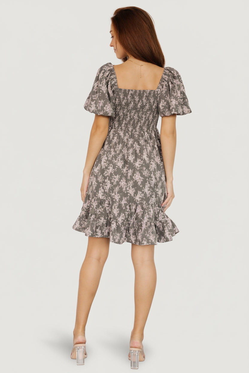 Anastasia Bow Short Dress | Baltic Born Dusty Olive Print