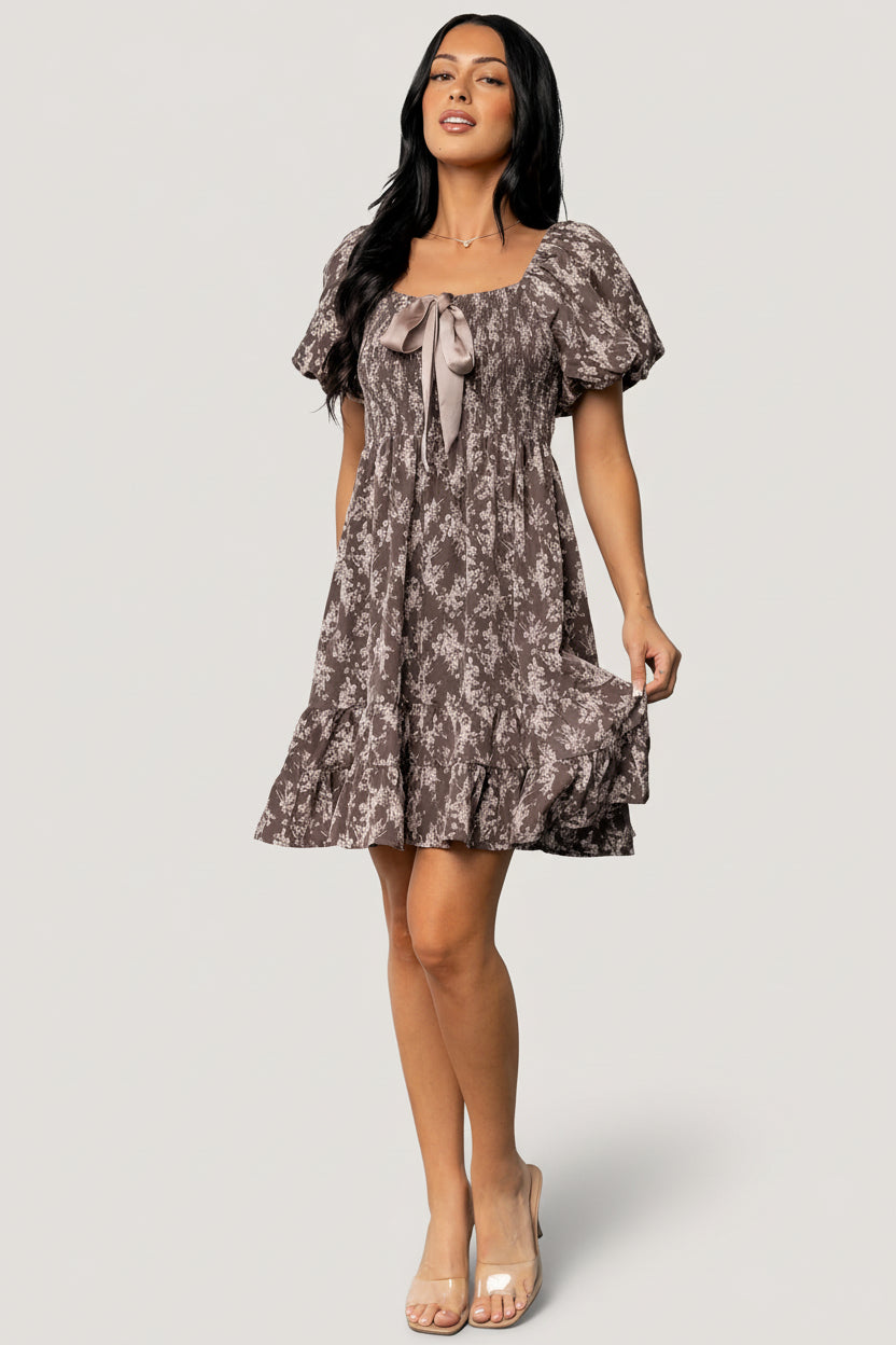 Anastasia Bow Short Dress | Baltic Born Dusty Clove Print