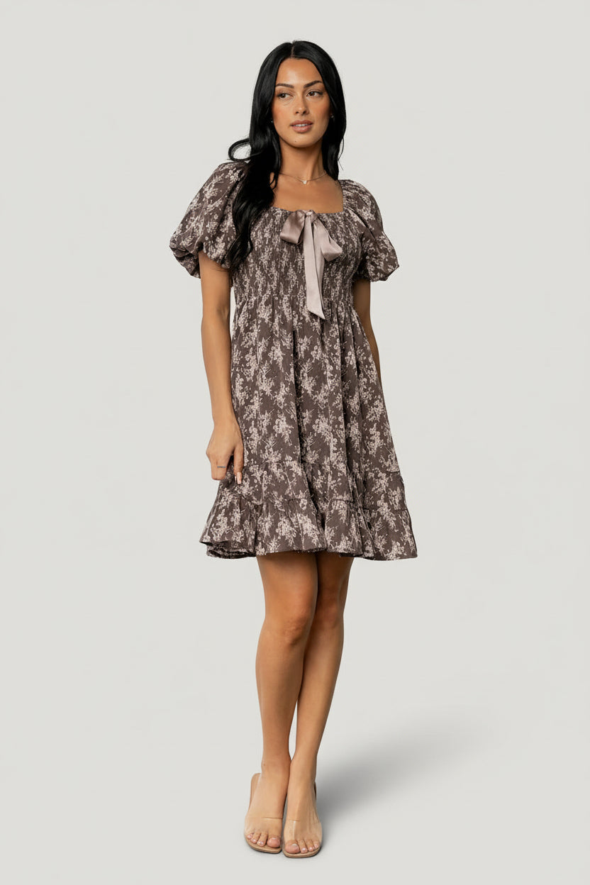 Anastasia Bow Short Dress | Baltic Born Dusty Clove Print