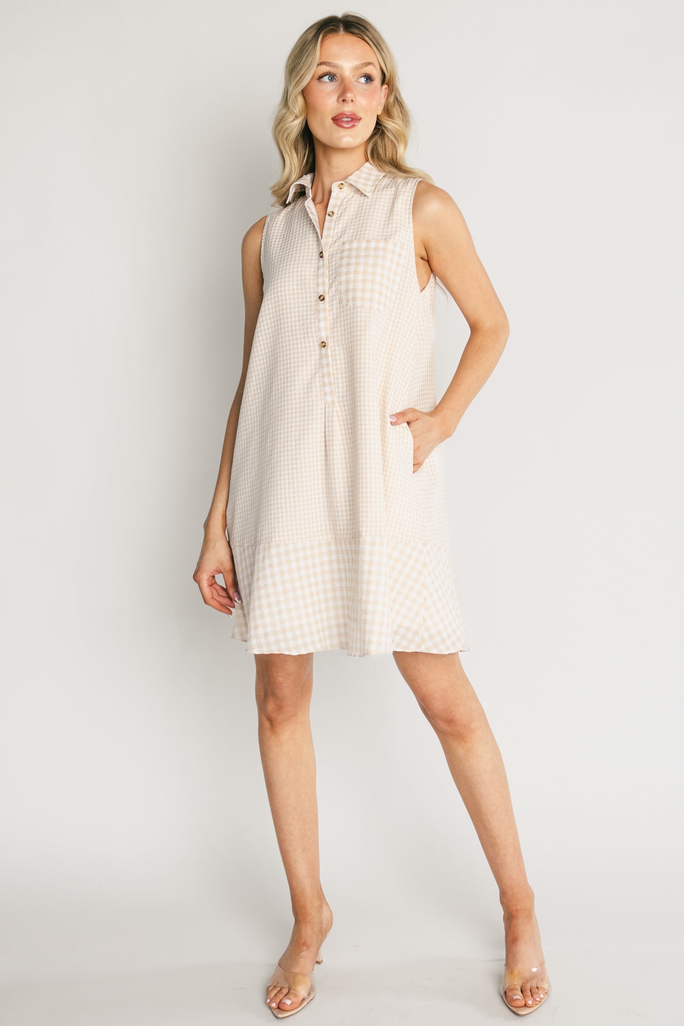 Dolly Short Dress | Baltic Born Beige Gingham Print
