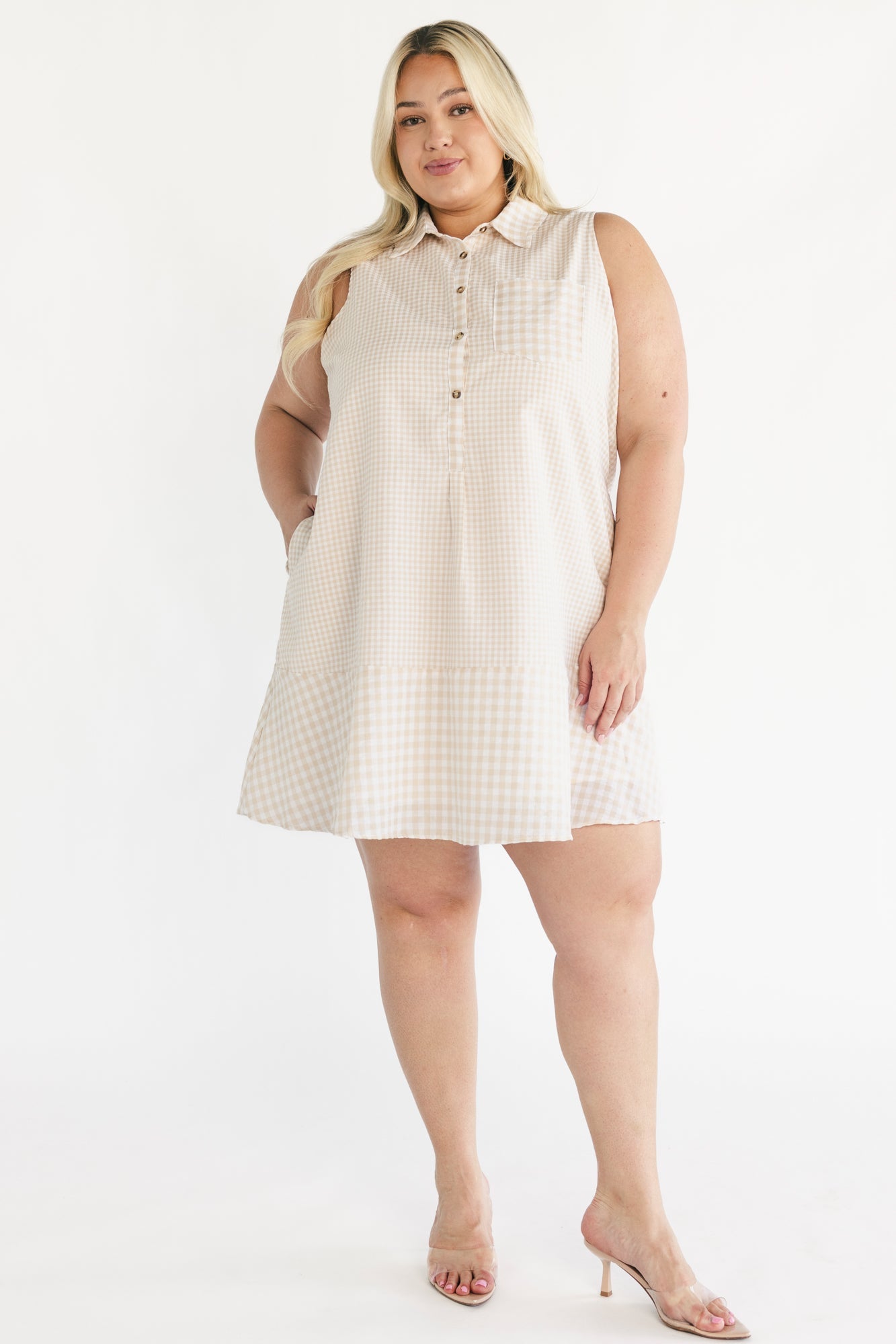 Dolly Short Dress | Baltic Born Beige Gingham Print