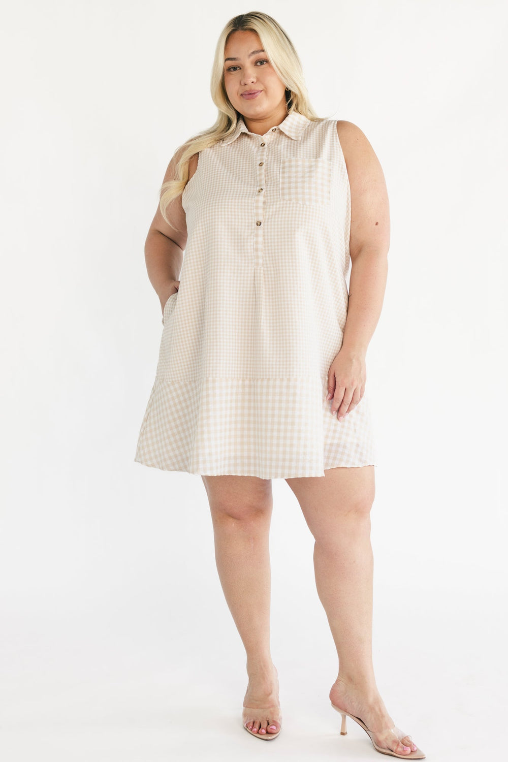 Dolly Short Dress | Baltic Born Beige Gingham Print