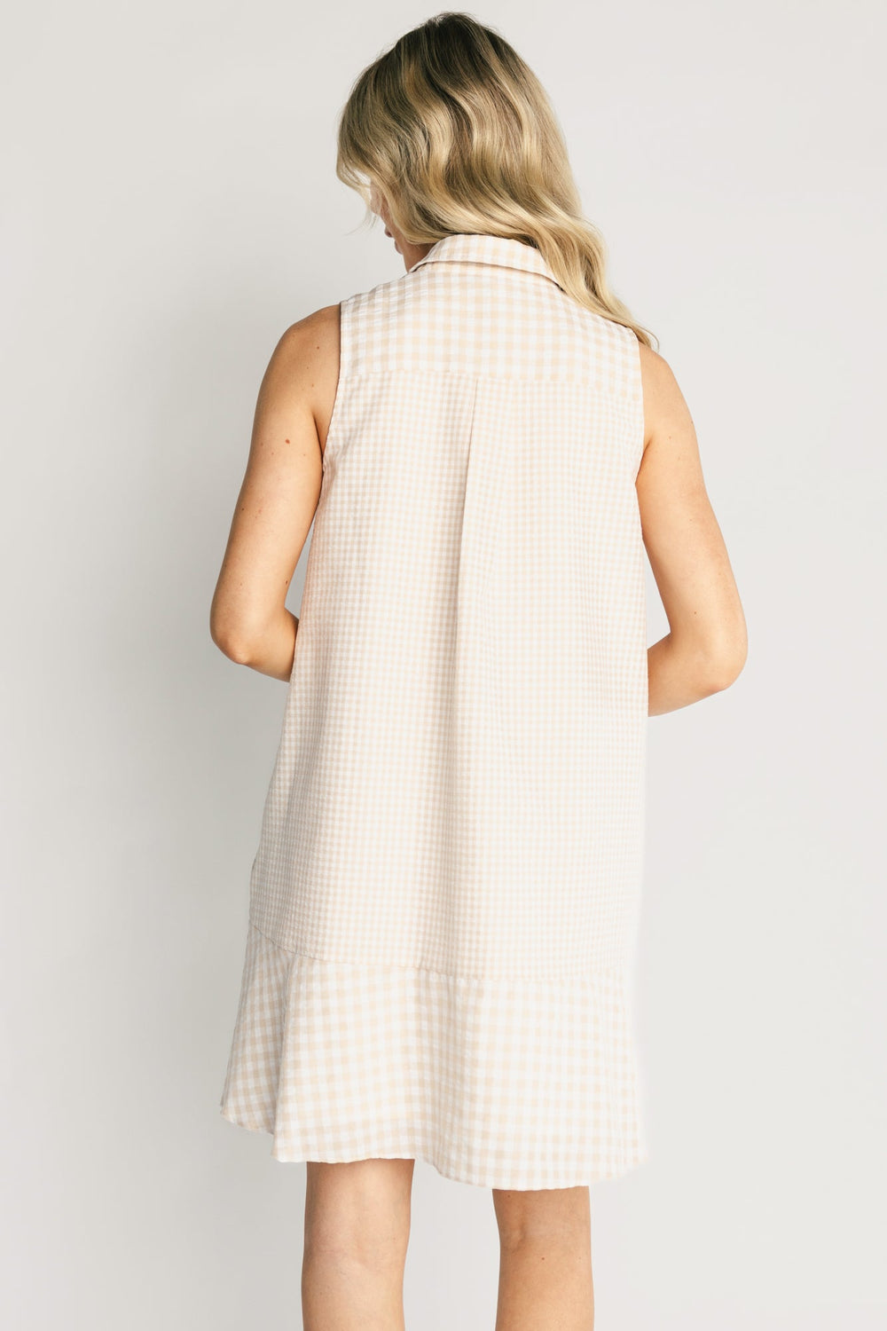Dolly Short Dress | Baltic Born Beige Gingham Print