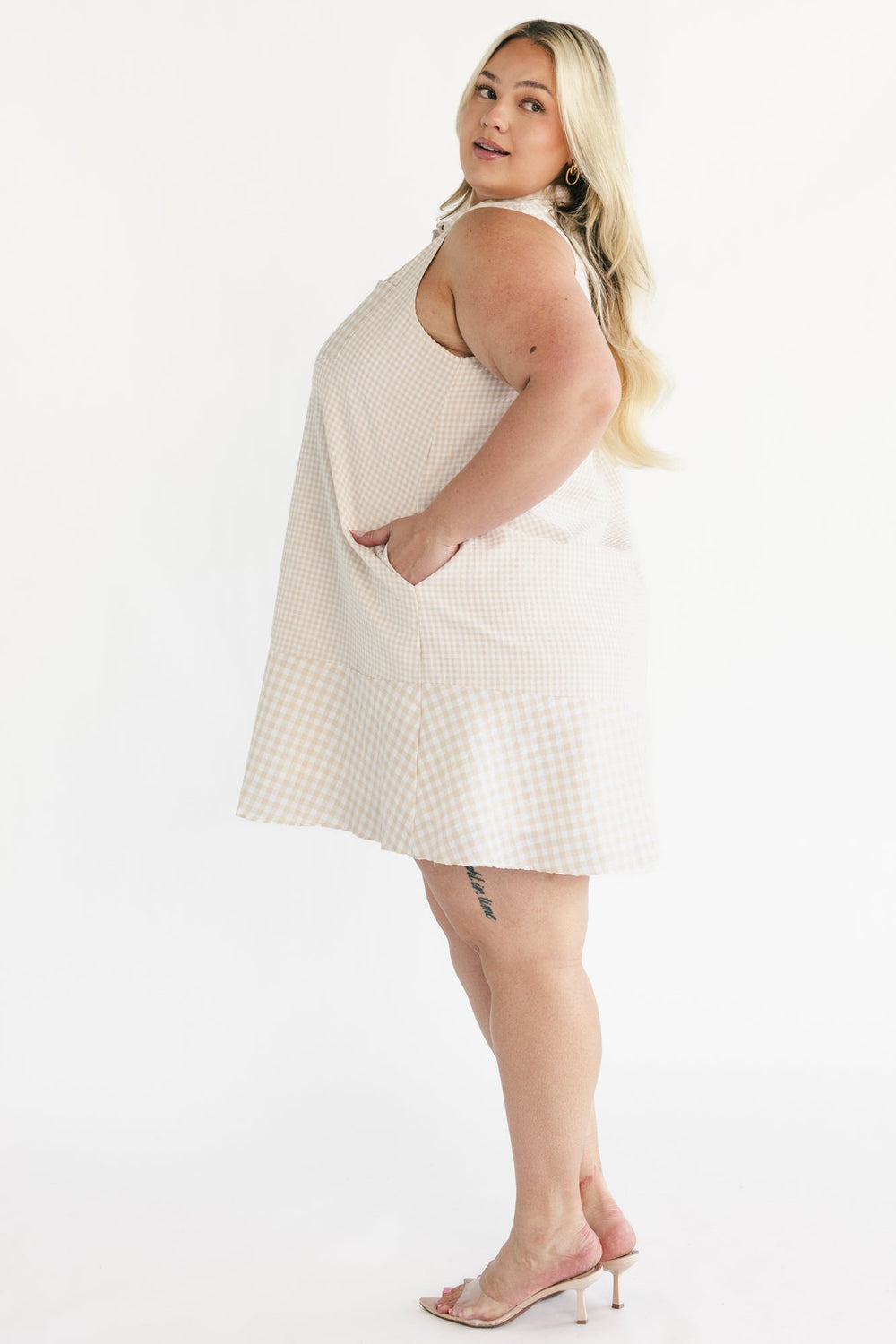 Dolly Short Dress | Baltic Born Beige Gingham Print