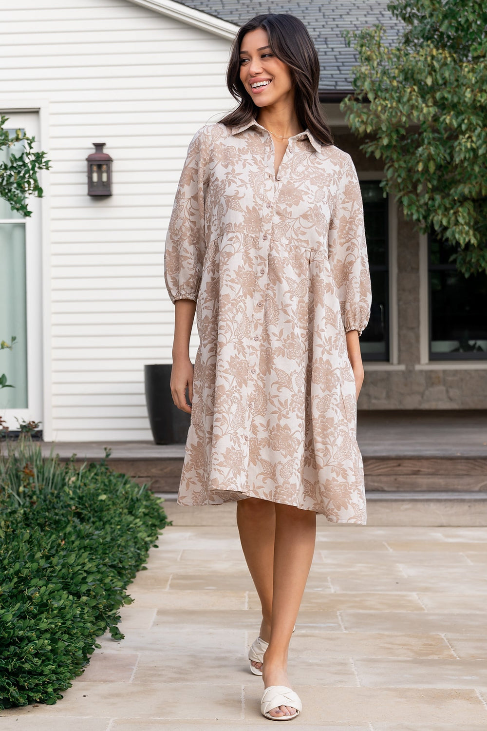 Dakota Babydoll Dress | Baltic Born Taupe Print