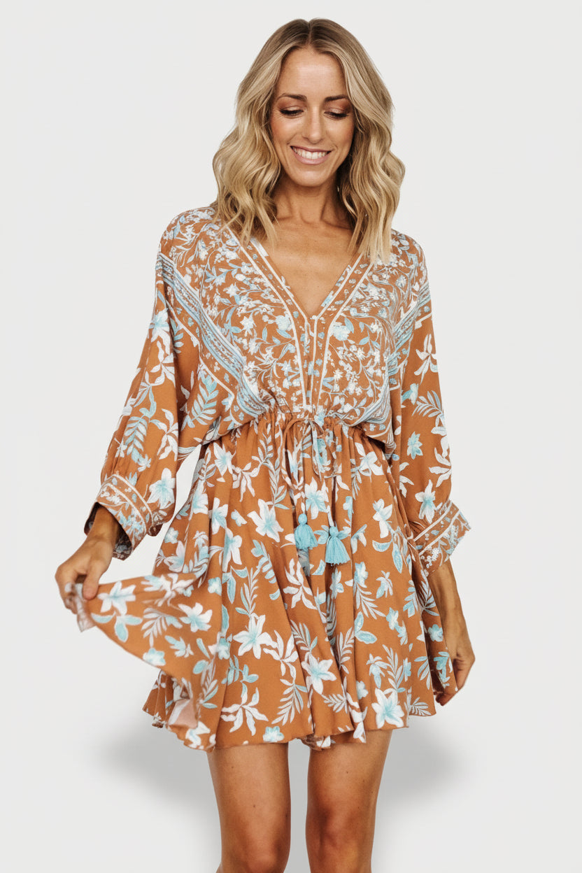 Adria Mini Dress | Baltic Born Camel + Blue