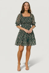 Azlyn Smocked Short Dress | Baltic Born Green + Pink Floral