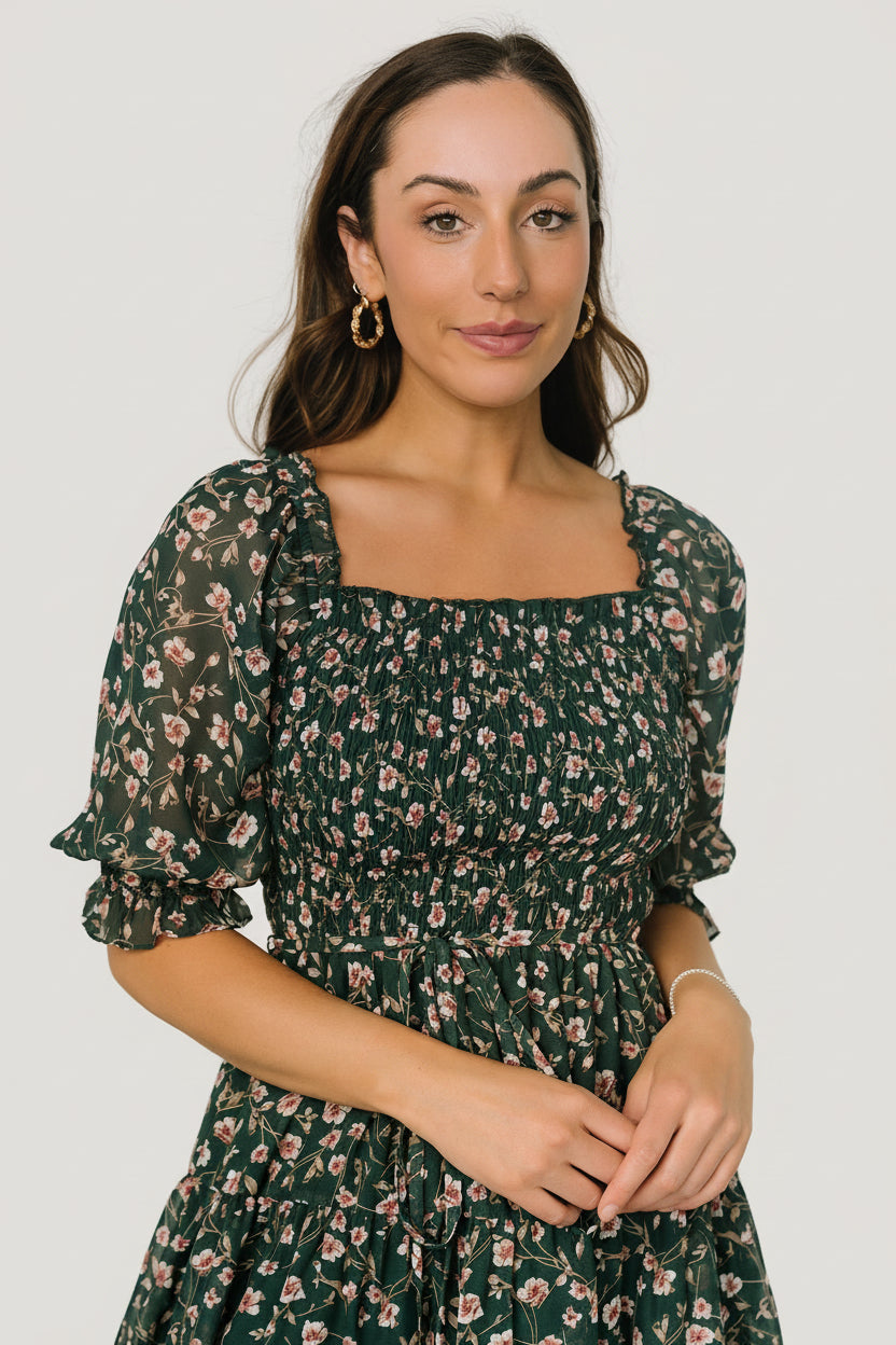 Azlyn Smocked Short Dress | Baltic Born Green + Pink Floral