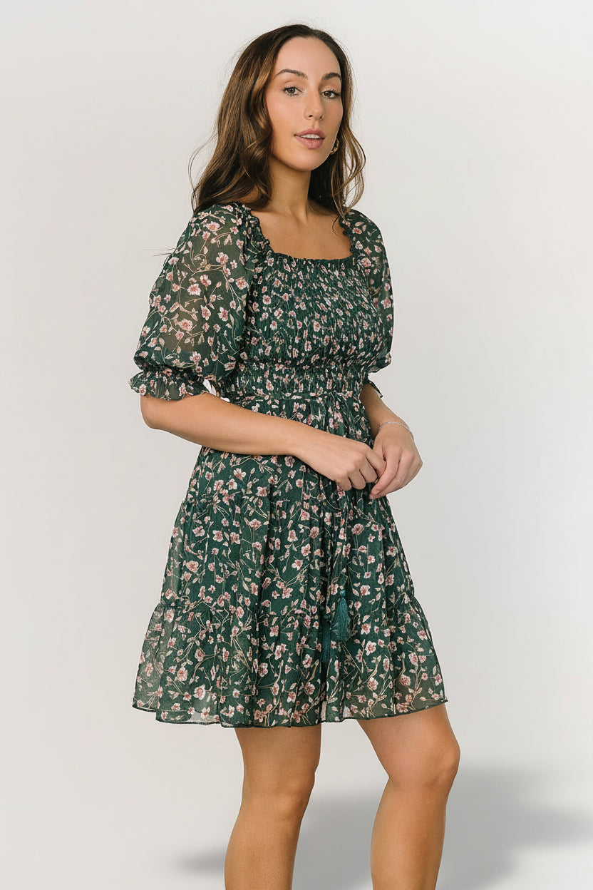 Azlyn Smocked Short Dress | Baltic Born Green + Pink Floral