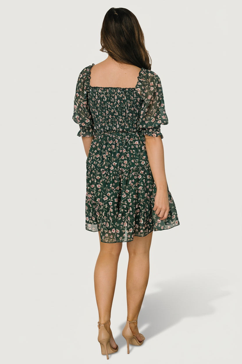 Azlyn Smocked Short Dress | Baltic Born Green + Pink Floral