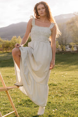 Jenny Smocked Maxi Dress | Baltic Born Sage + White