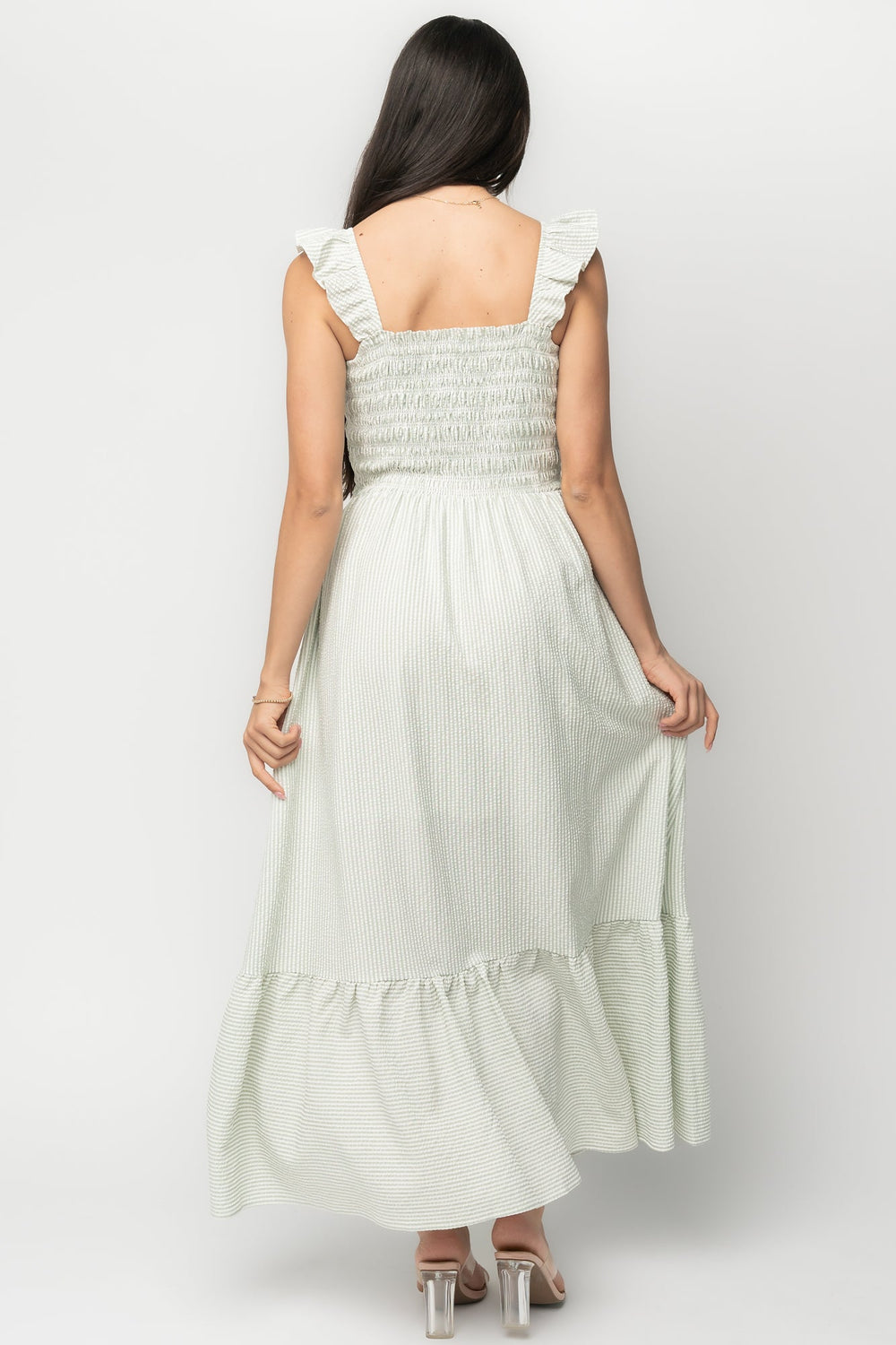 Jenny Smocked Maxi Dress | Baltic Born Sage + White