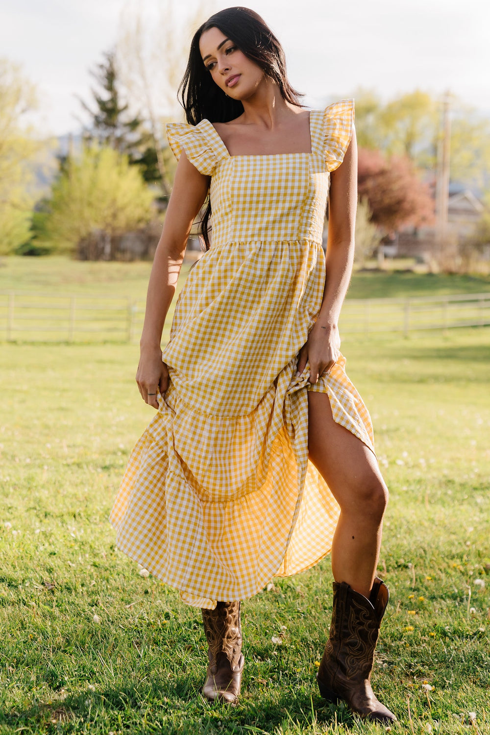 Campbell Gingham Maxi Dress | Baltic Born Yellow + White