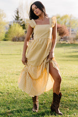 Campbell Gingham Maxi Dress | Baltic Born Yellow + White