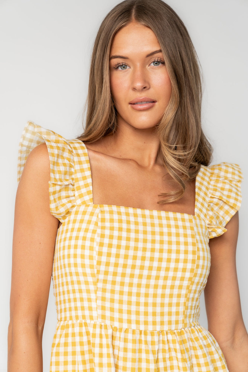 Campbell Gingham Maxi Dress | Baltic Born Yellow + White
