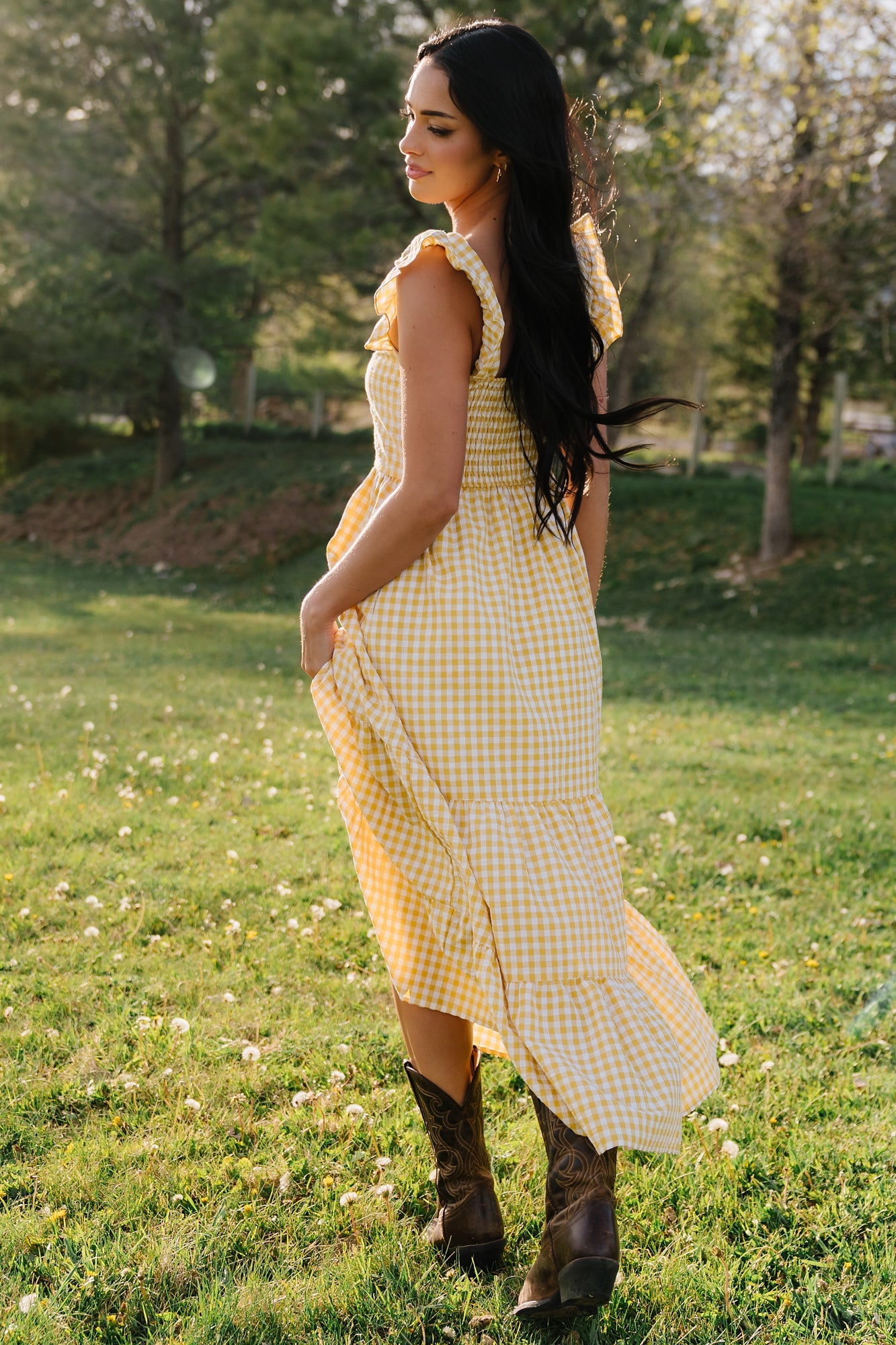 Campbell Gingham Maxi Dress | Baltic Born Yellow + White