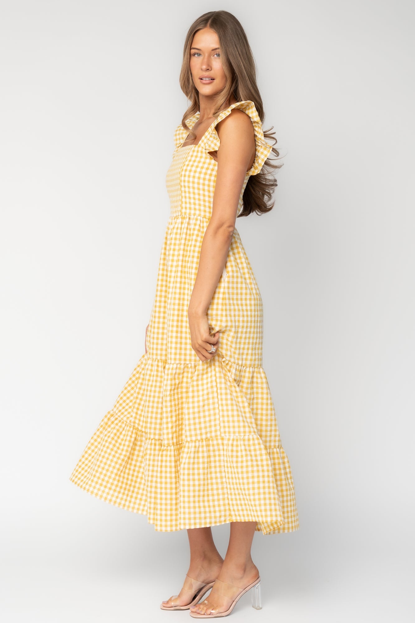 Campbell Gingham Maxi Dress | Baltic Born Yellow + White